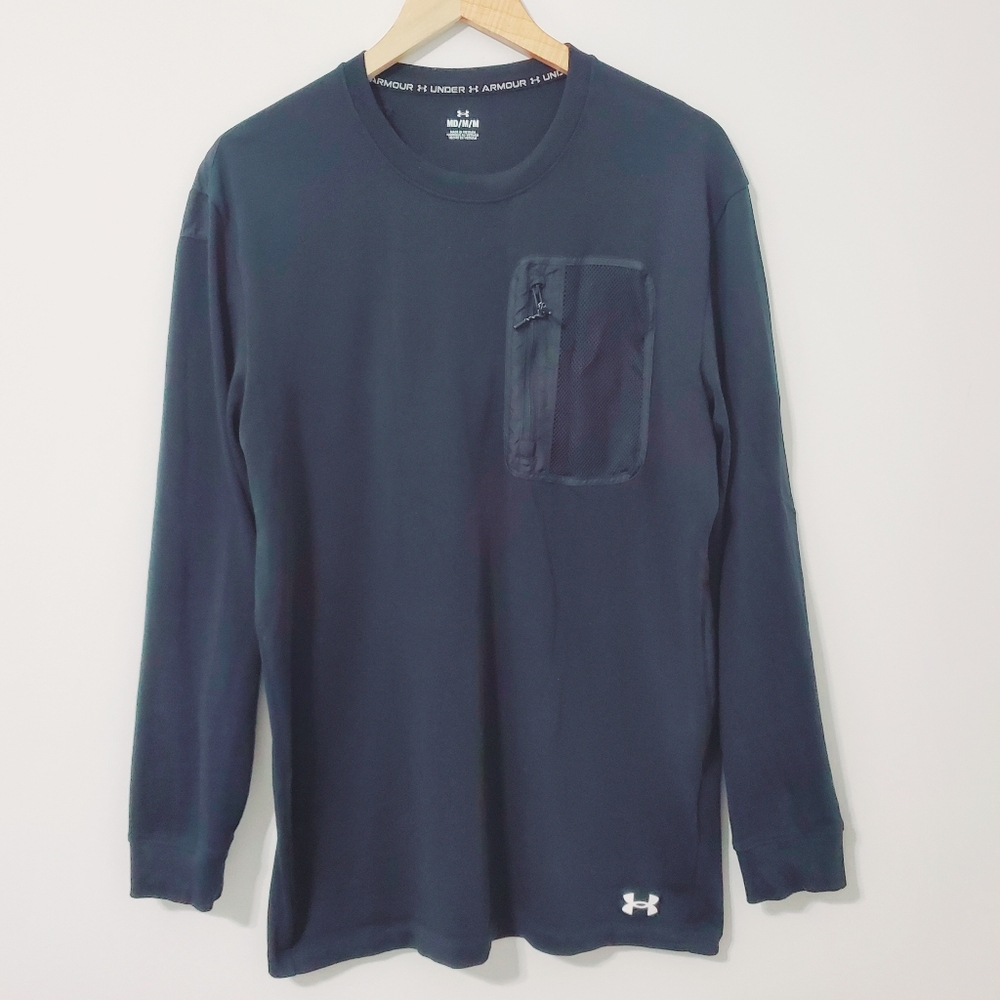 Under Armour Men's Black Long Sleeve Zip Chest Pocket Shirt Medium